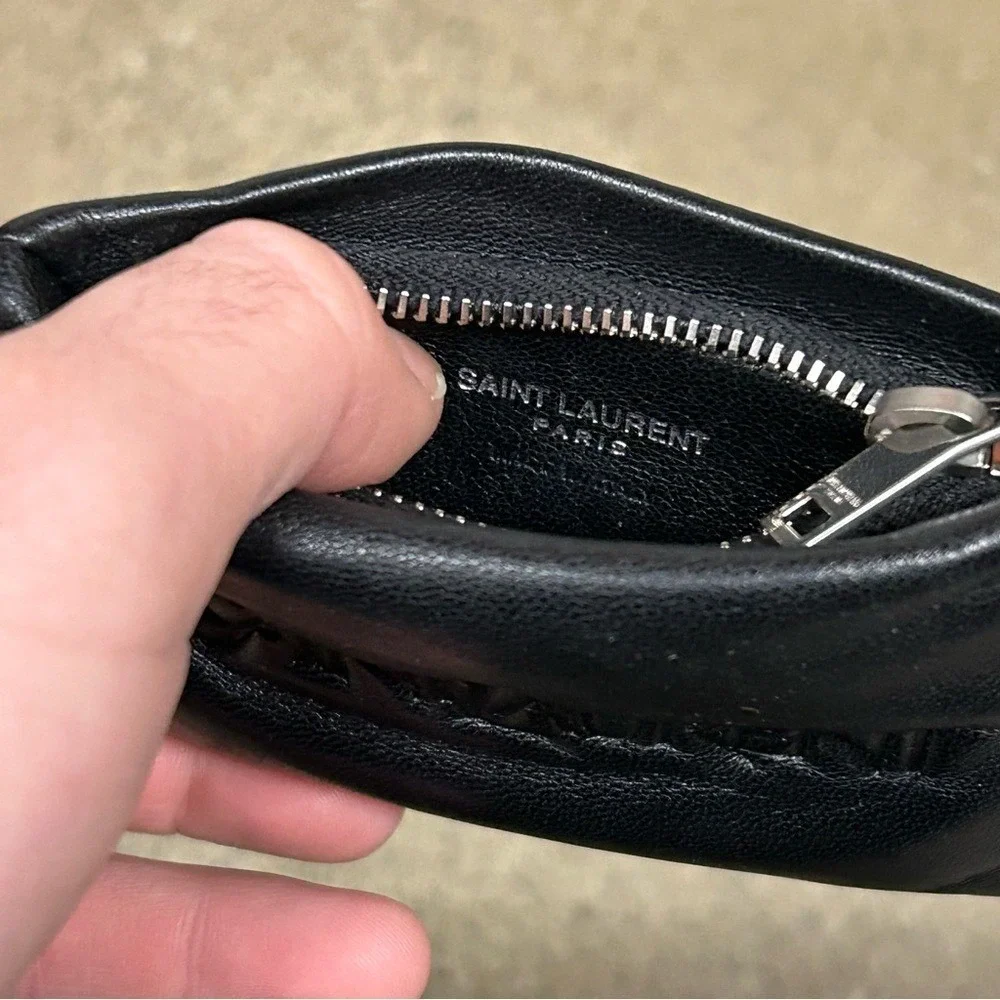 Saint Laurent Wallet Puffy Pouch Lambskin Leather Card Holder Coin Case Clutch